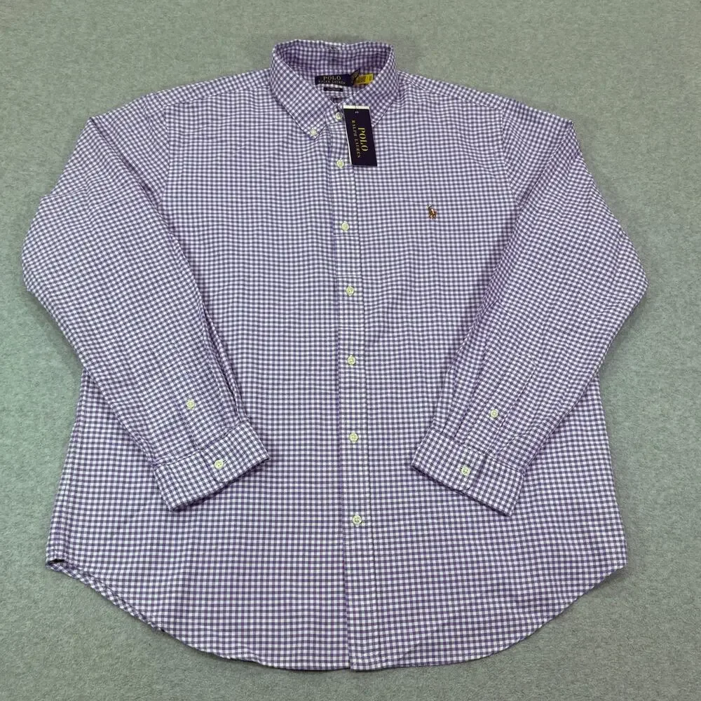 Polo Ralph Lauren Classic Fit Gingham Oxford Shirt Mens XXL Purple White NWT